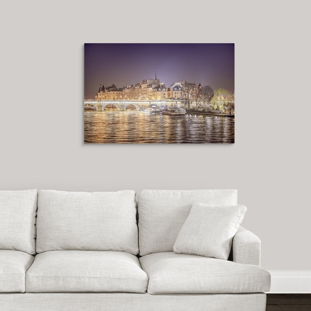 "Paris en France, la Seine" Wrapped Canvas Art Print, 36"x24"x1.5"