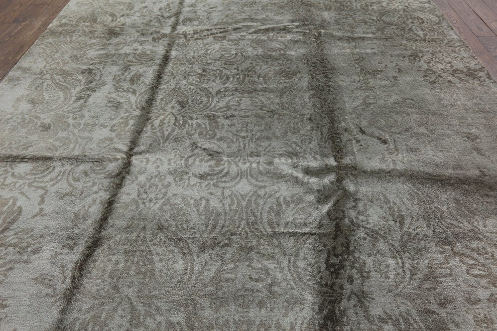 Oriental Silk Floral Hand-Knotted Rug, 9'x12'