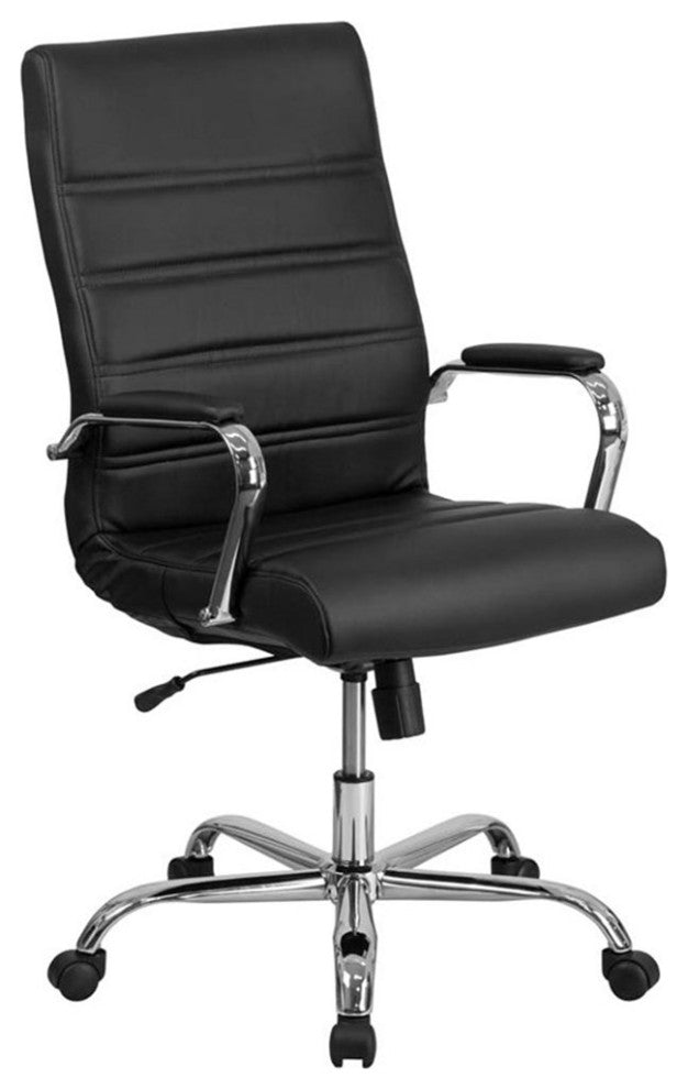 Pemberly Row High Back Leather Office Swivel Chair in Black and Chrome