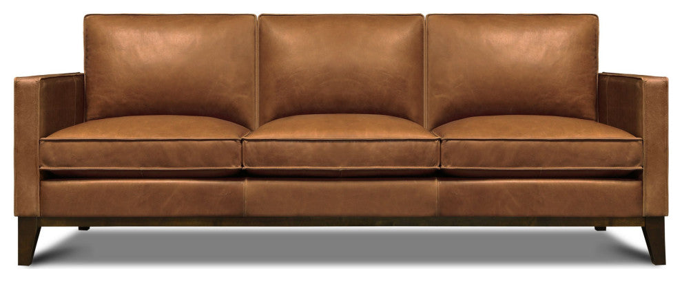 Metropole 100% Top Grain Pull Up Leather Mid-century Sofa