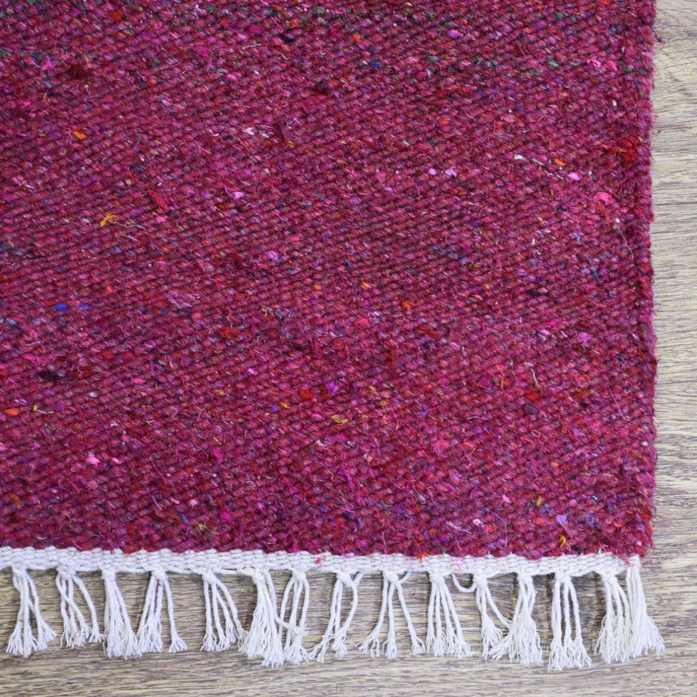 HAND WOVEN FLAT WEAVE KILIM COTTON & POLYESTER AREA RUGS -Rectangle,Pink,Solid, [Runner] 2'6''x10'