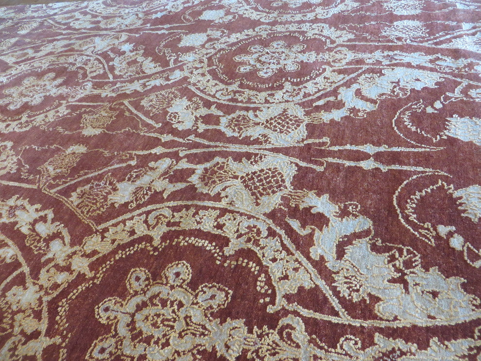8"x10" Hand-Knotted Brown Wool and Silk Modern Oriental Rug