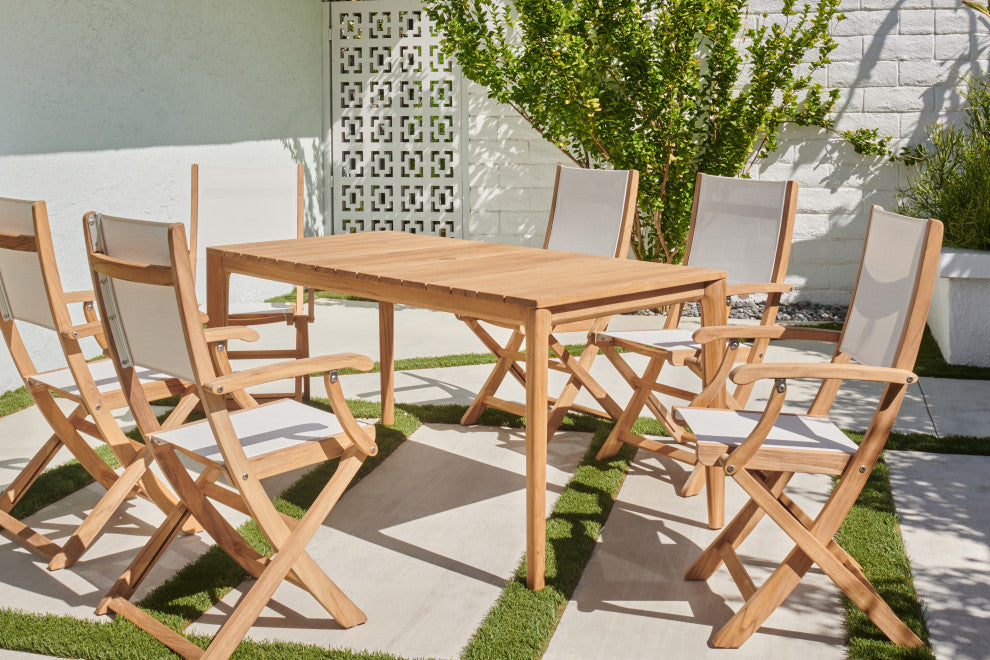 Del Ray 63-inch Rectangular Teak Outdoor Dining Table with Umbrella Hole