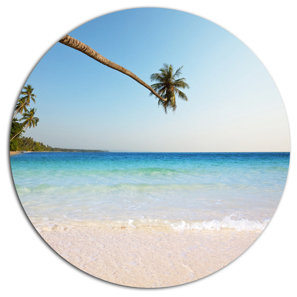 Long Coconut Palm Into The Sea, Seashore Disc Metal Wall Art, 36"