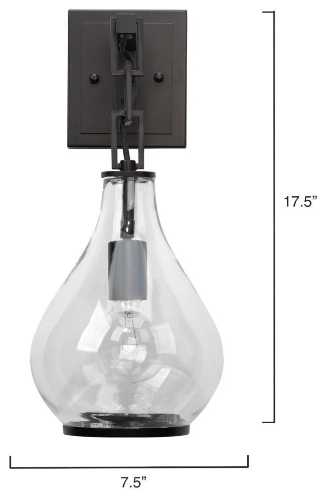 Tear Drop Hanging Wall Sconce, Clear Glass and Bronze