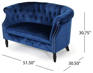 GDF Studio Melaina Tufted Scroll Arm New Velvet Loveseat, Navy Blue
