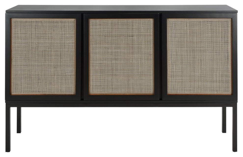 Safavieh Zadie 2 Shelf Rattan Sideboard, Black/Natural