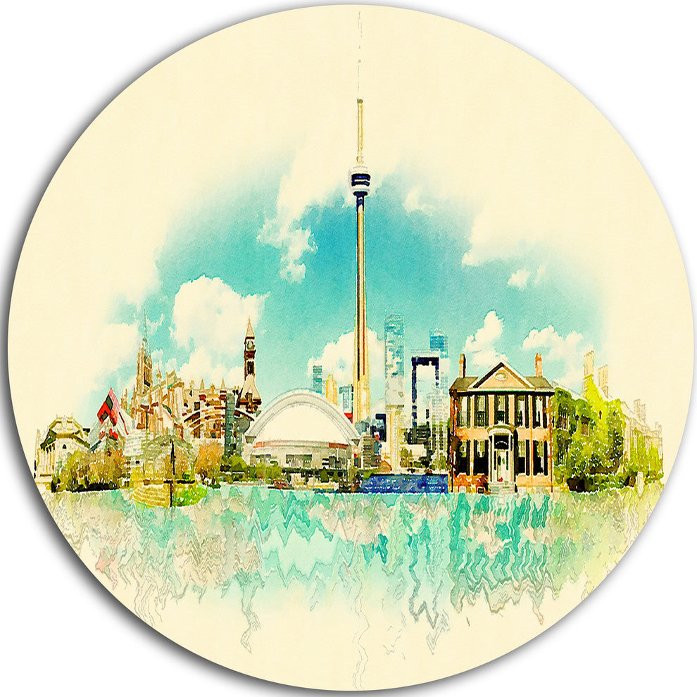 Toronto City Watercolor, Cityscape Painting Round Wall Art, 23"