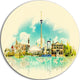 Toronto City Watercolor, Cityscape Painting Round Wall Art, 23"