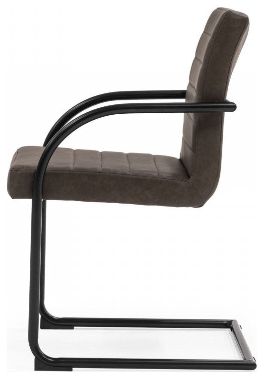 Set of Two Brown Faux Leather Industrial Dining Chairs