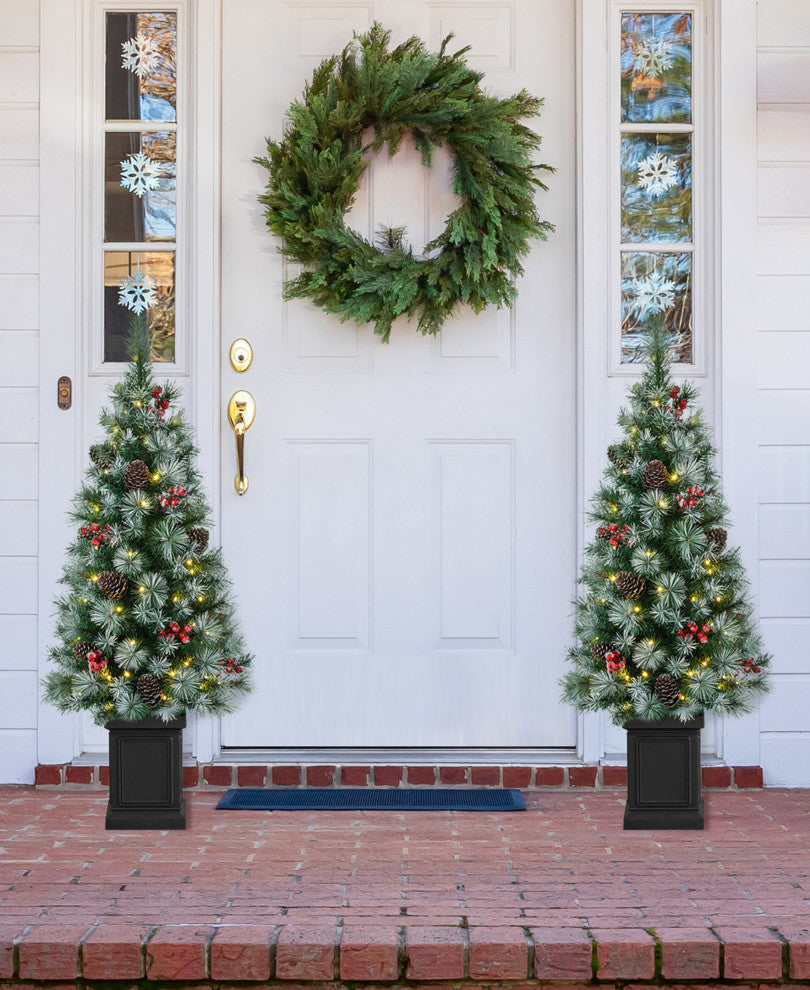 2-Pack 4'' Pre-Lit Pine Artificial Christmas Porch Tree with 80 Warm White Lights