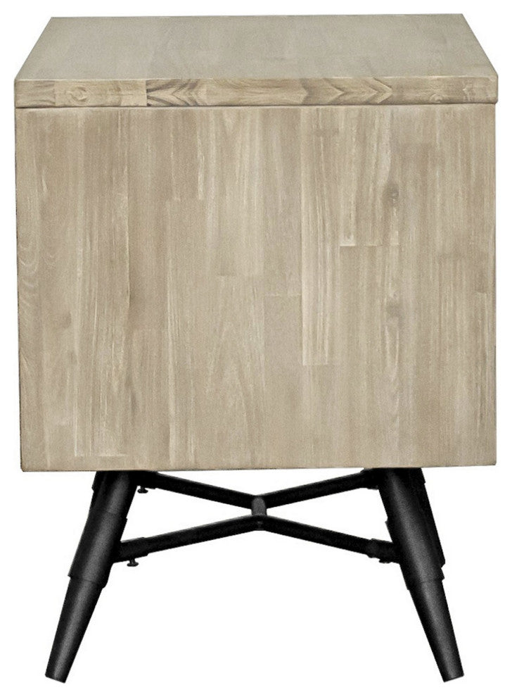 Benzara BM282060 Acacia Wood Nightstand, 2 Drawers, Metal Legs, Brown, Black