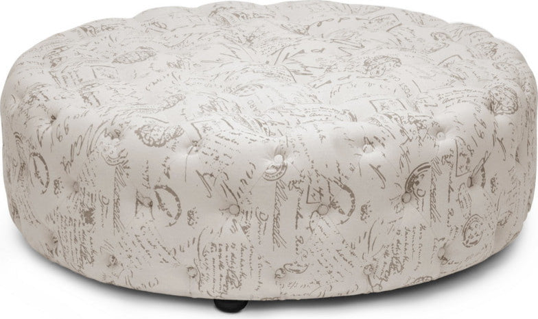 Baxton Studio Cardiff Beige Script Print Modern Tufted Ottoman