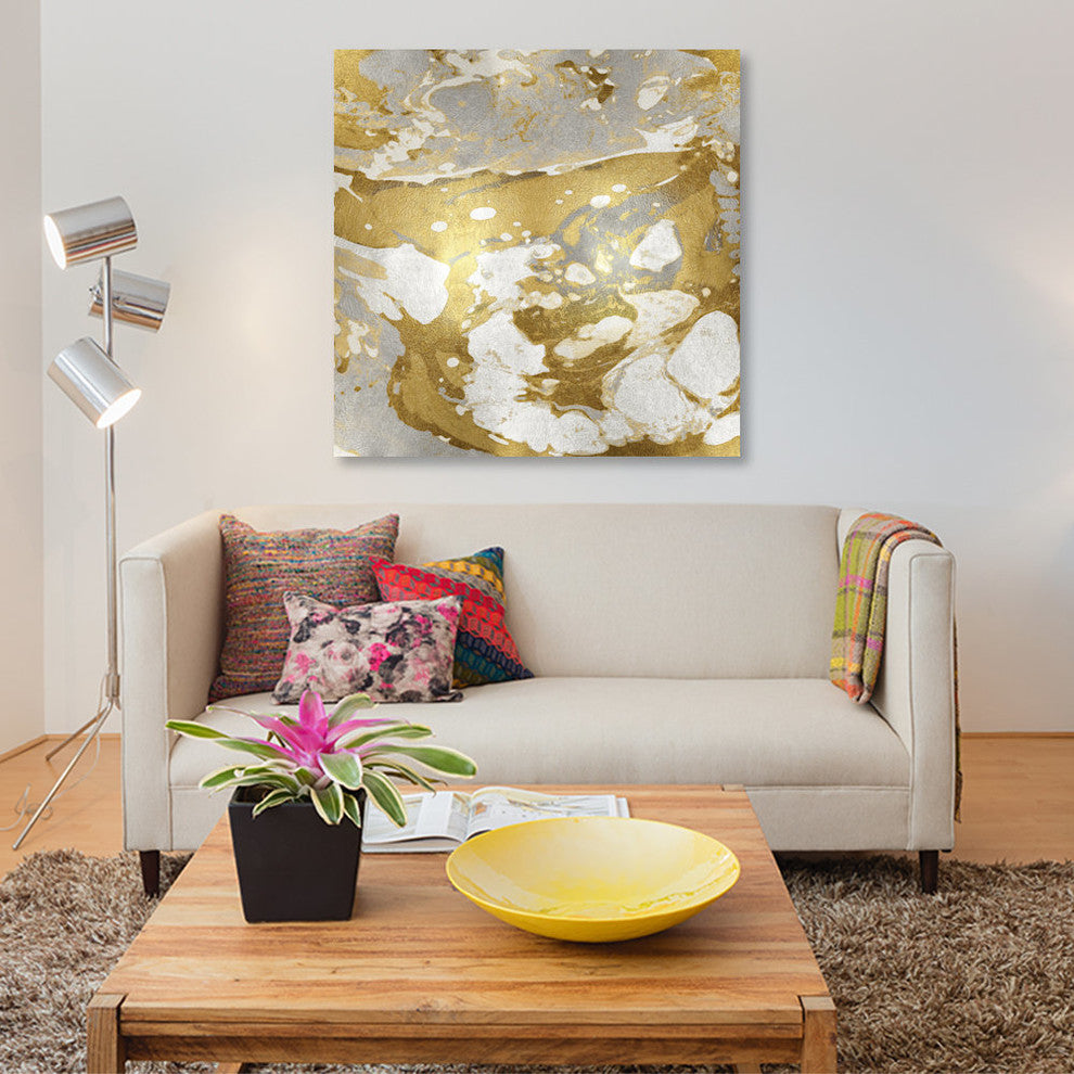 "Marbleized In Gold And Silver" by Danielle Carson, Canvas Print, 37"x37"