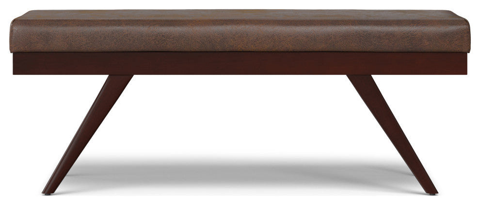 Chanelle Solid Hardwood Mid Century Ottoman Bench, Distressed Chestnut Brown