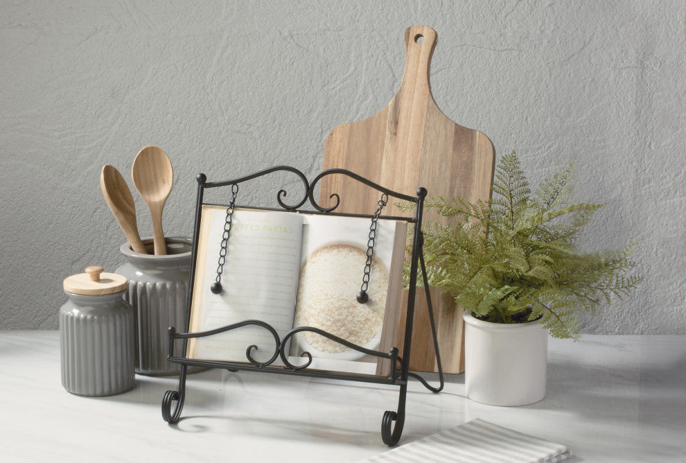 Metal Swirls Cookbook Stand, Black
