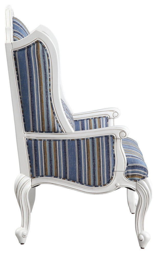 Benzara BM250655 Chair With Wingback and Resin Queen Anne Legs, Blue