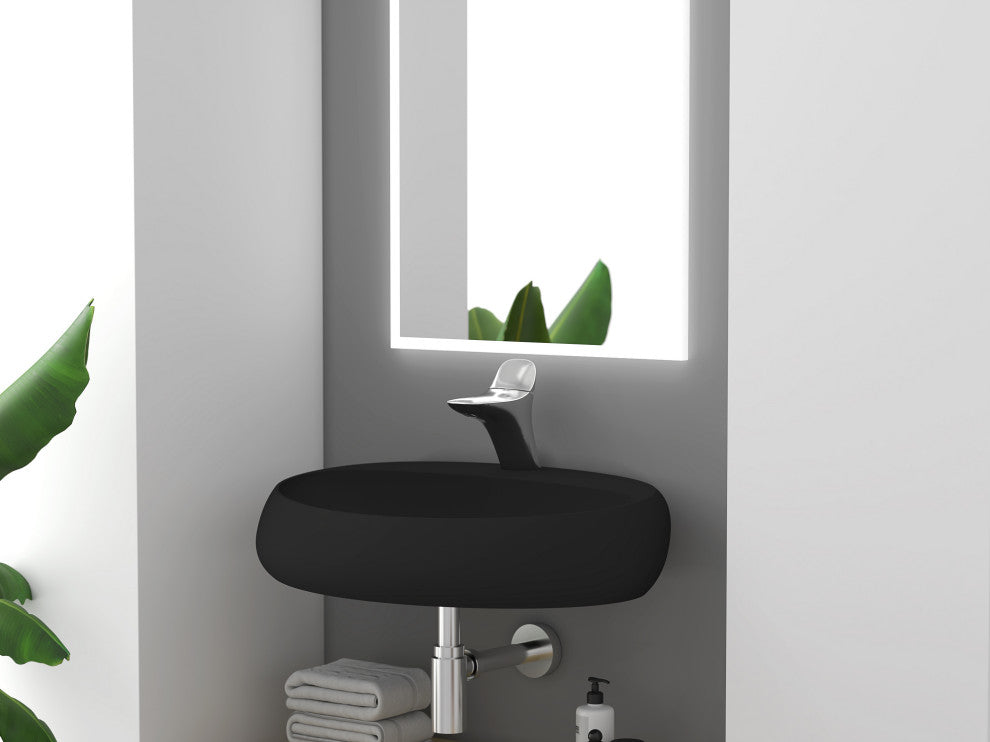 Rosaria 24" Wall Mounted Porcelain Sink, Matte Black, Single Faucet Hole