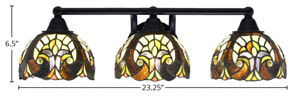Paramount 3-Light Bath Bar, Matte Black, 7" Ivory Cypress Art Glass