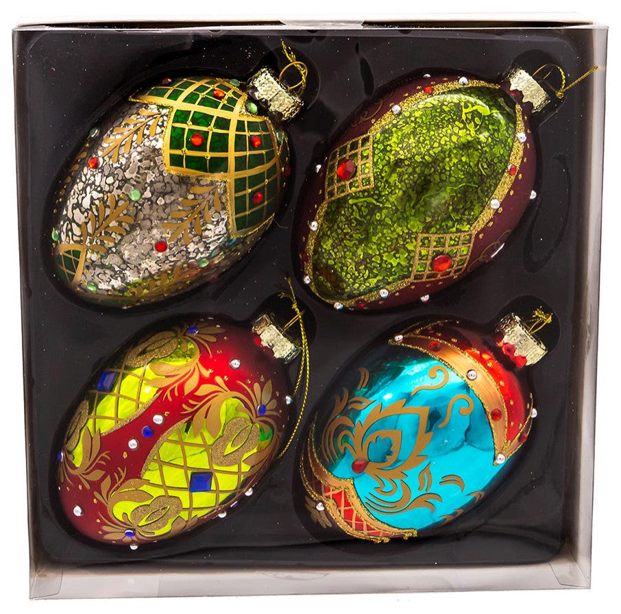 Kurt Adler 65MM Glass Egg Ornaments, 4 Piece Set