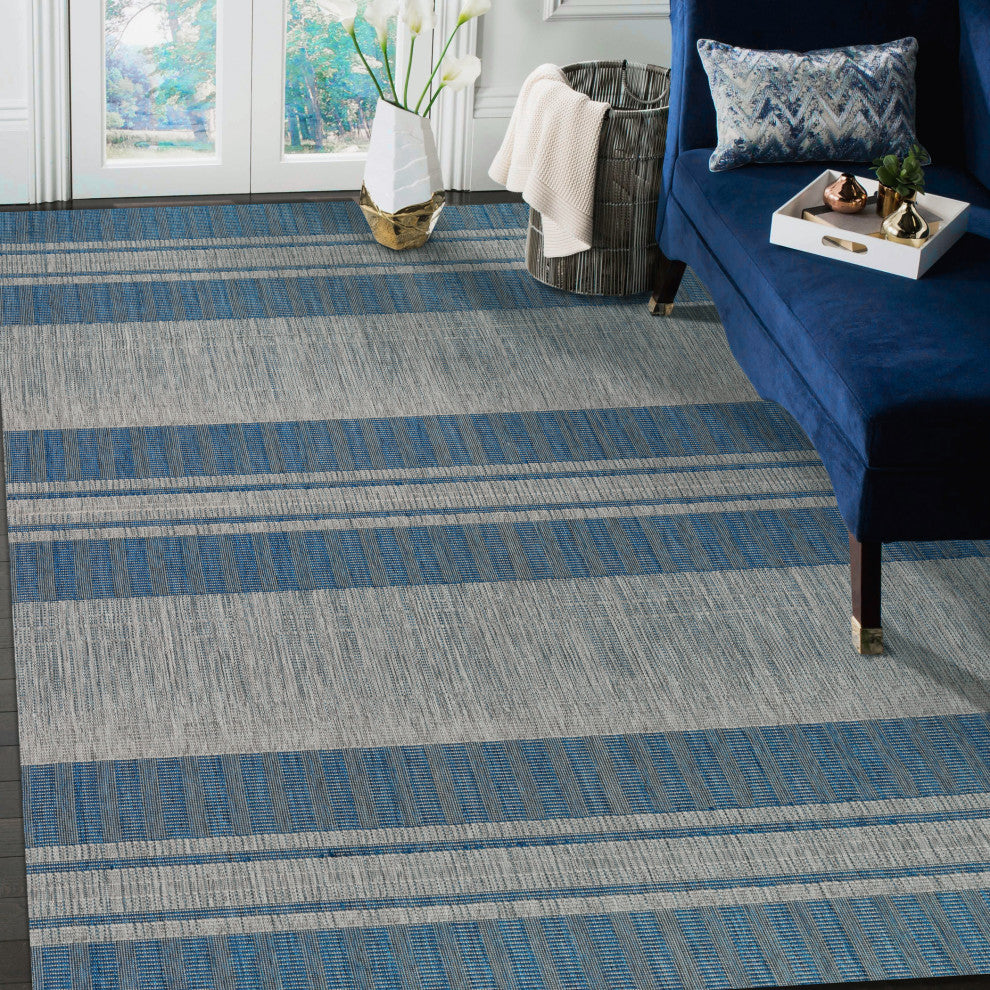 Maryland Blessy Indoor/Outdoor Area Rug, Blue, 4' x 6', Striped