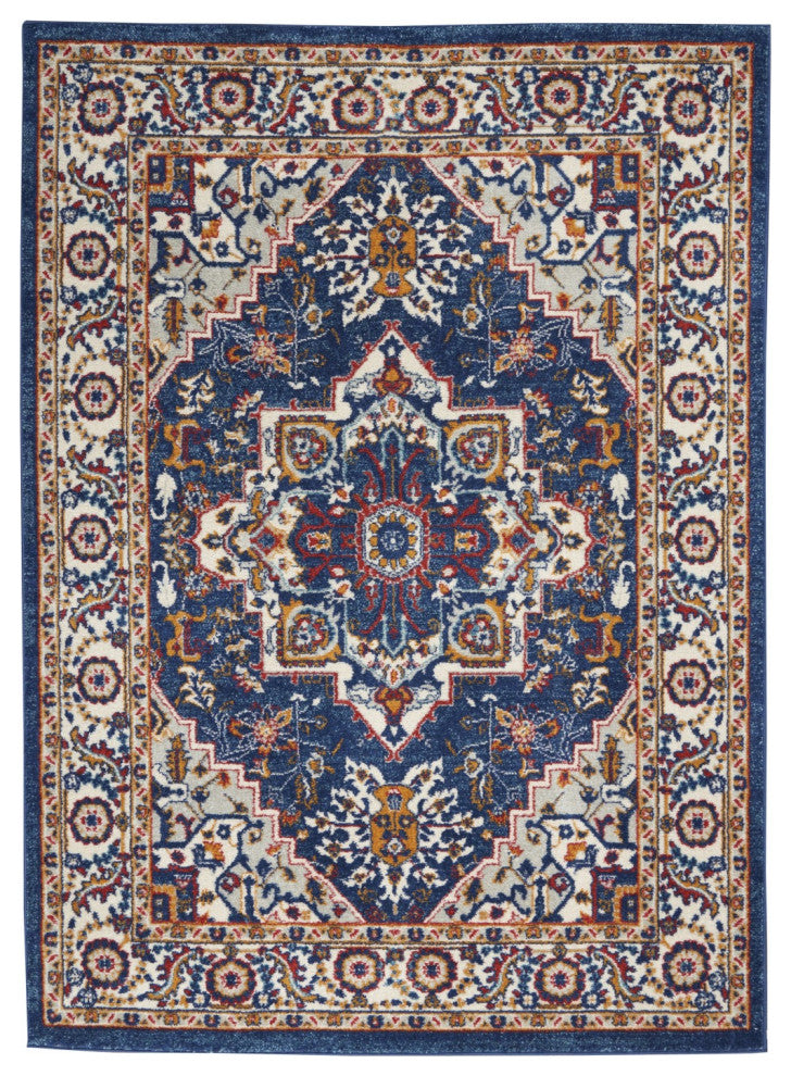 5' X 7' Blue And Ivory Power Loom Area Rug