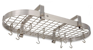 Handcrafted 37" Low Ceiling Oval Pot Rack w 18 Hooks Stainless Steel