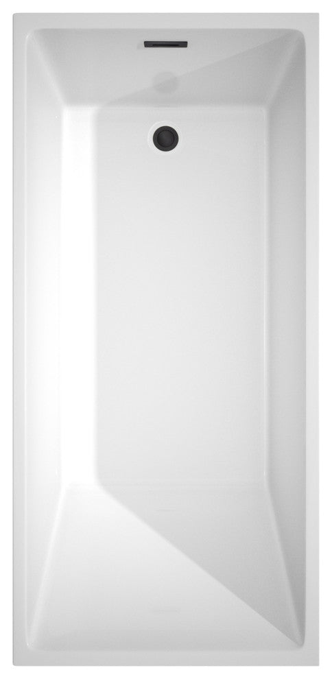 Hannah 67" Freestanding White Bathtub, Matte Black Drain and Overflow Trim