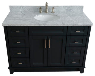 49" Single Sink Vanity, Dark Gray Finish With White Carrara Marble