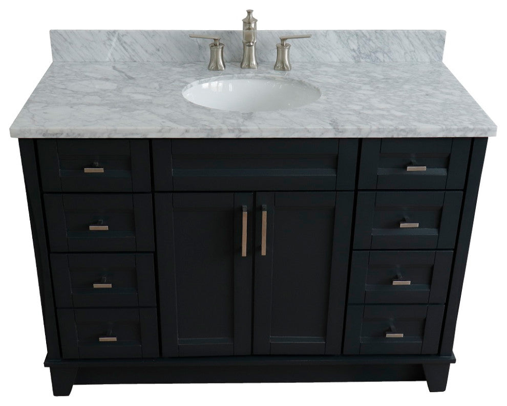 49" Single Sink Vanity, Dark Gray Finish With White Carrara Marble