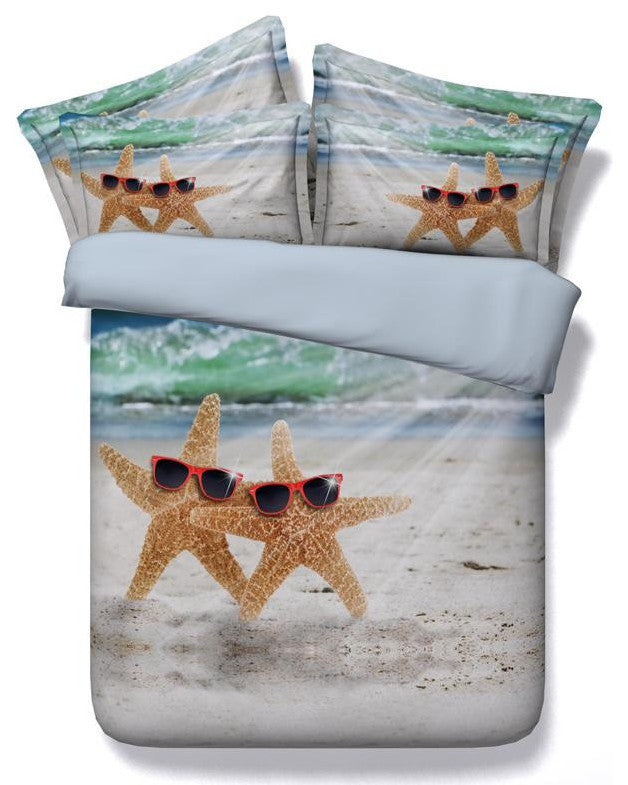 3D Bedding Cool Beach Starfish 4-Piece Duvet Cover Set, Full