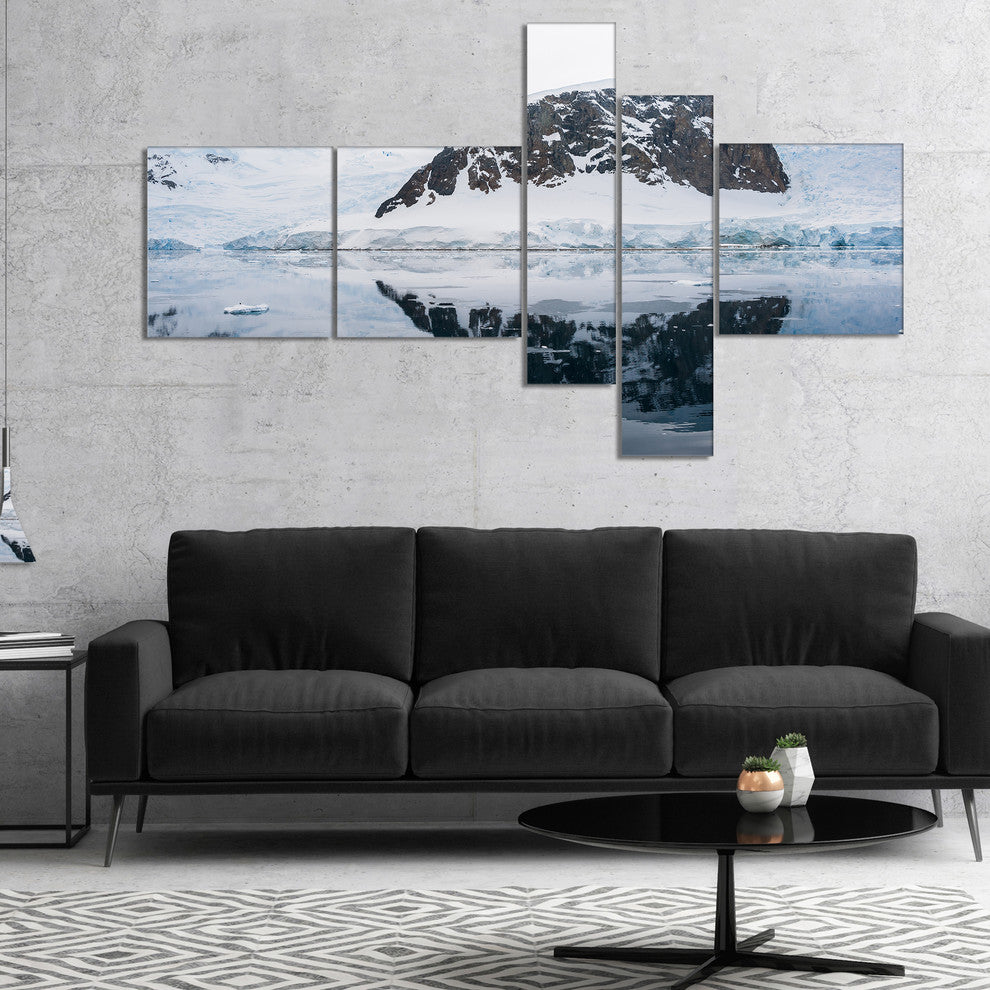 Snowcap Hill in Antarctica, Seashore Canvas Art Print, 60"x32", 5 panels