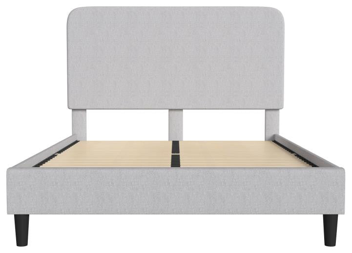 Addison Upholstered Platform Bed - Headboard with Rounded Edges, Light Grey, Queen