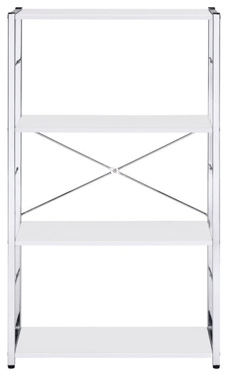 Acme Tennos Bookshelf White and Chrome Finish