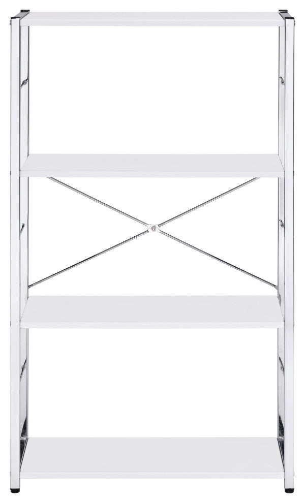 Acme Tennos Bookshelf White and Chrome Finish