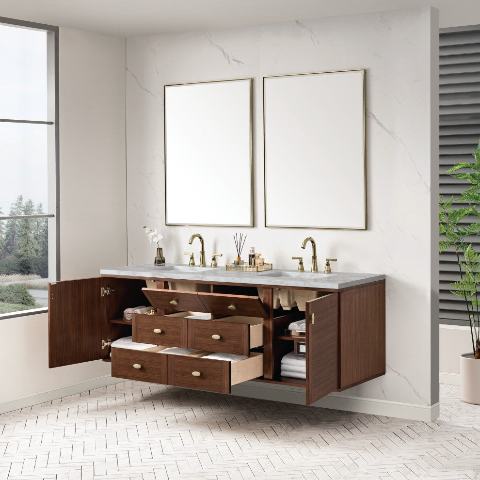 Amberly 30" Single Vanity, Mid-Century Walnut, 72", Victorian Silver, Three-Hole