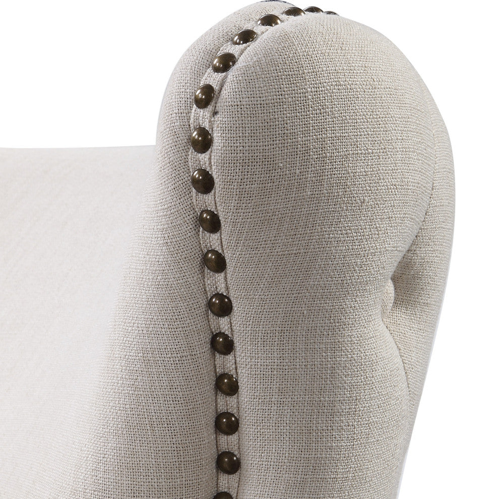 Sculpted Wide Cream Wing Back Lounge Chair Arm Button Tufted Contemporary Modern