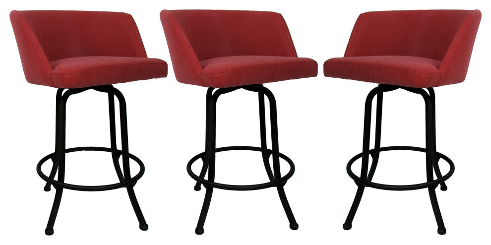 Joey Swivel Metal Stools, Set of 3, Ruby, Black, 30"