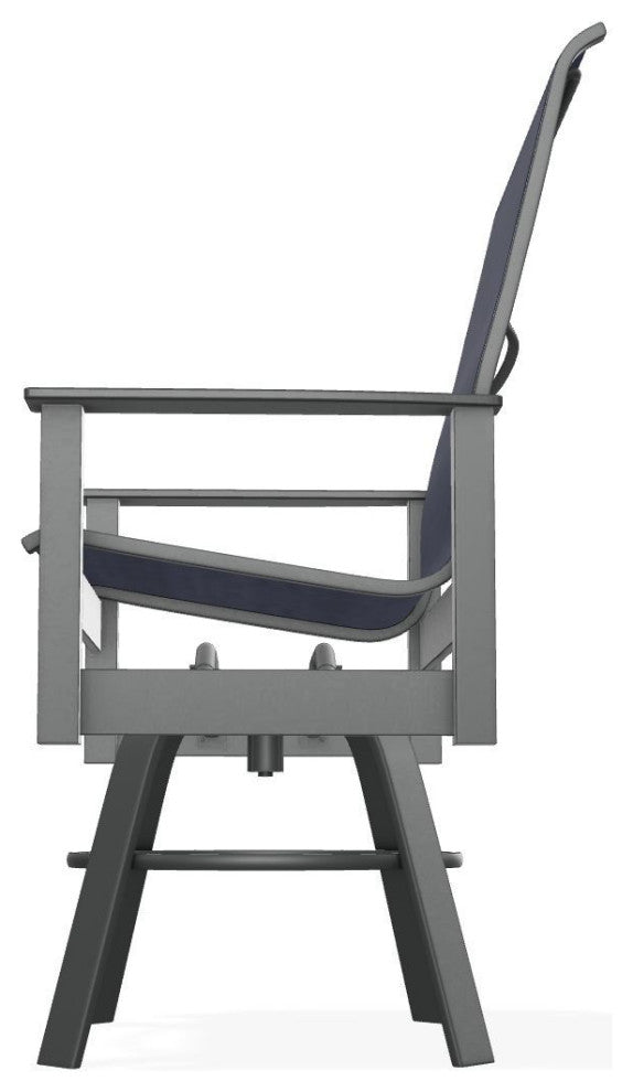 Leeward Sling Balcony Height Outdoor Swivel Armchair, Collect Indigo/Graphite