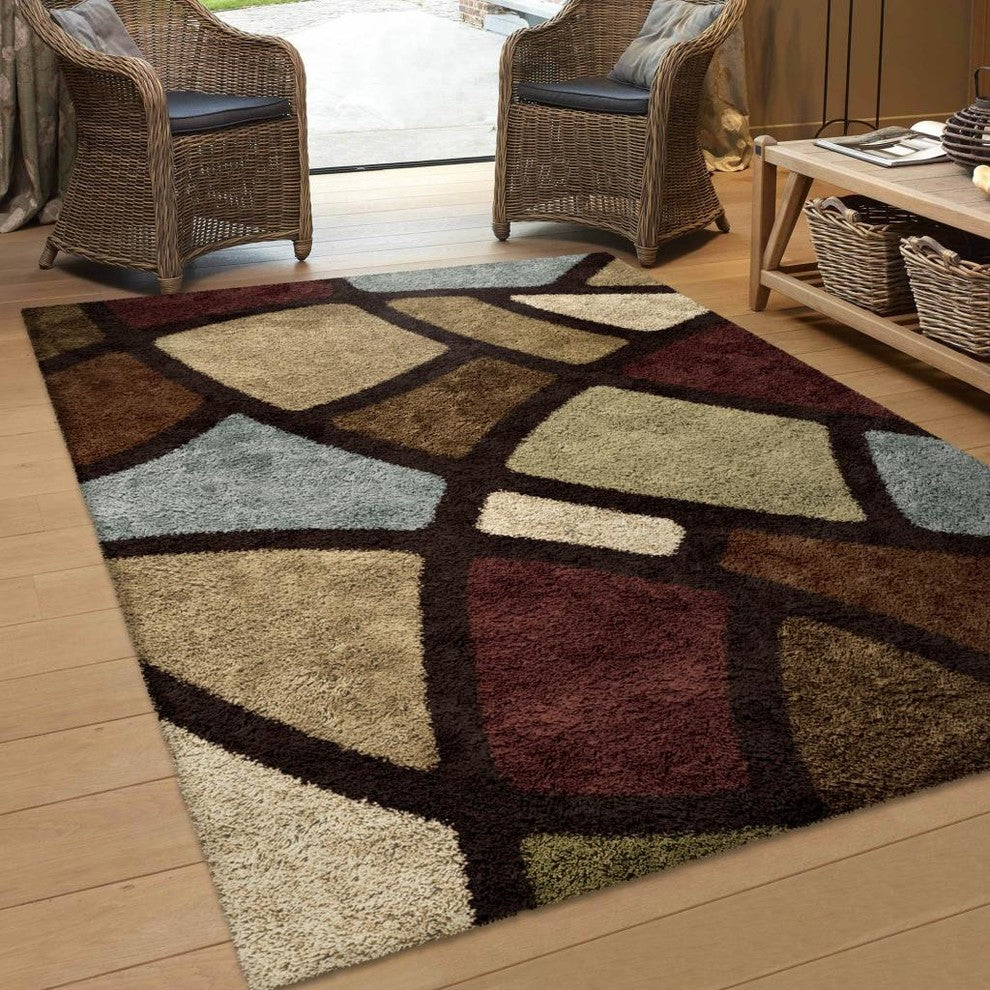 Orian Impressions Shag Circle Bloom Area Rug, Brown, 6''7"x9''8"