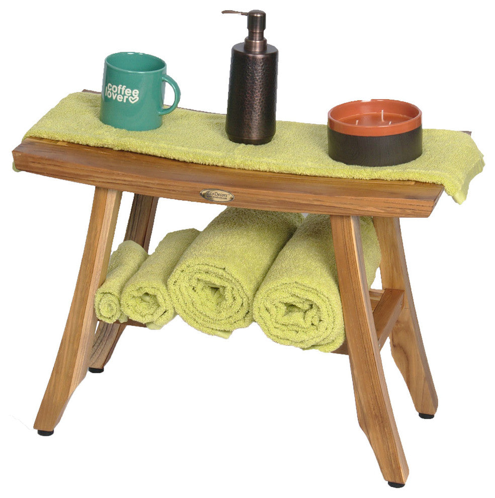 Ecodecors Satori Eastern Style Earthyteak Shower Bench, 24", With Shelf