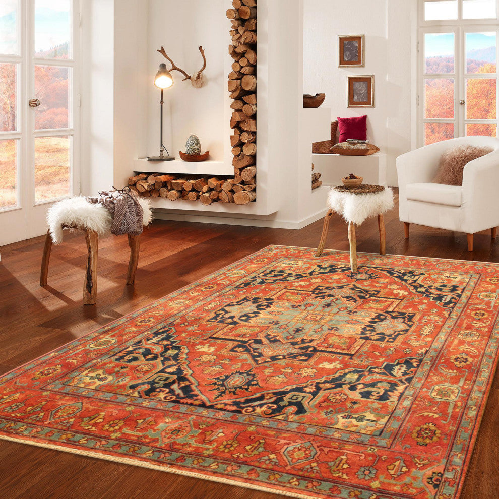 Pasargad Home Serapi Collection Hand-Knotted Rust Wool Area Rug, 2'8"x8'1"
