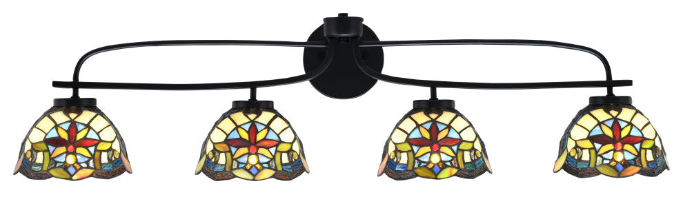 Cavella 4 Light Bath Bar, Matte Black Finish, 7" Earth Star Art Glass
