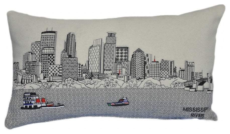 25" White Minneapolis Daylight Skyline Lumbar Decorative Pillow