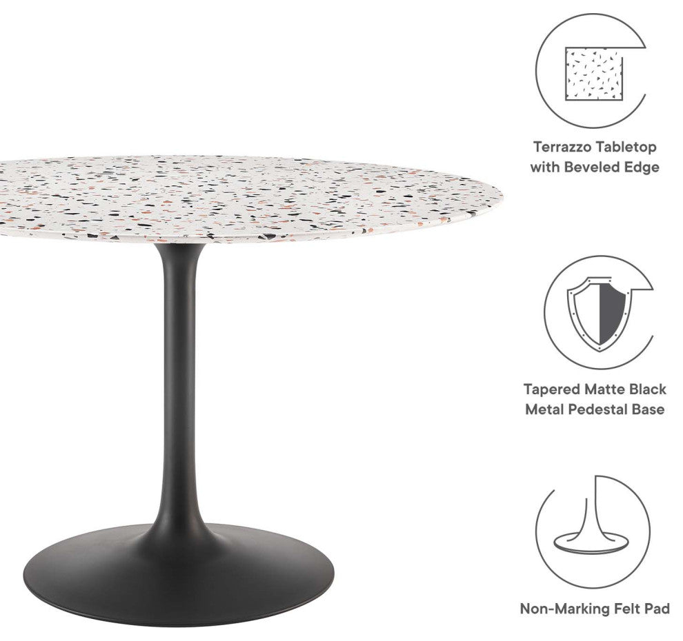 Lippa 47" Round Terrazzo Dining Table, Black White