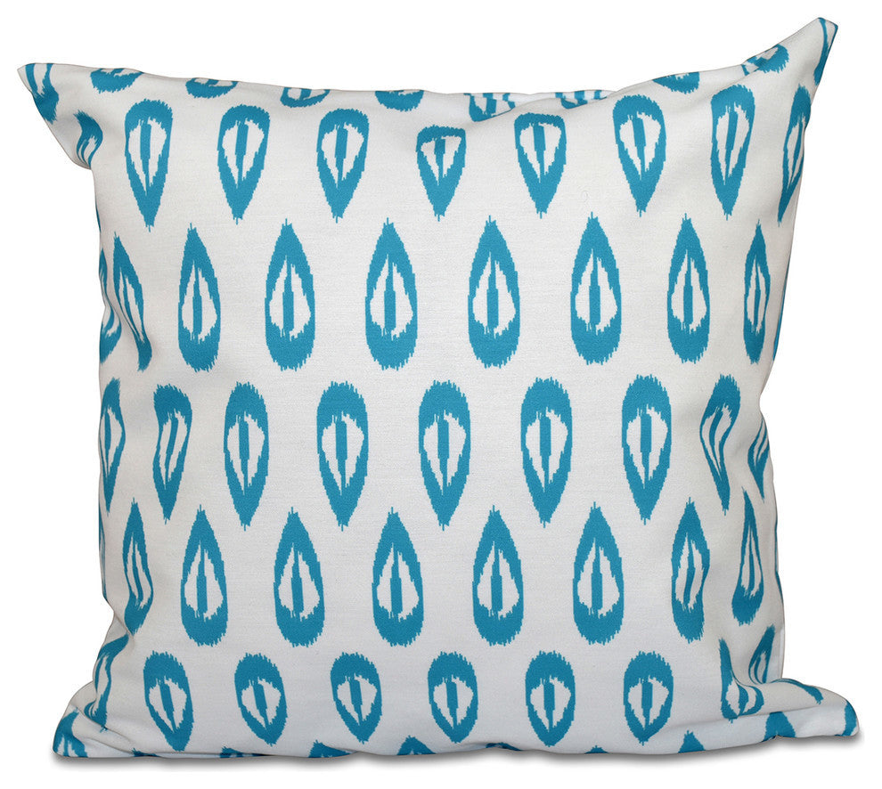 Ikat Tears, Geometric Print Pillow, Turquoise, 18"x18"
