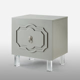 Molly Lacquer-Finish Chrome Ornament Handle Lucite Leg Side Table, Light Gray