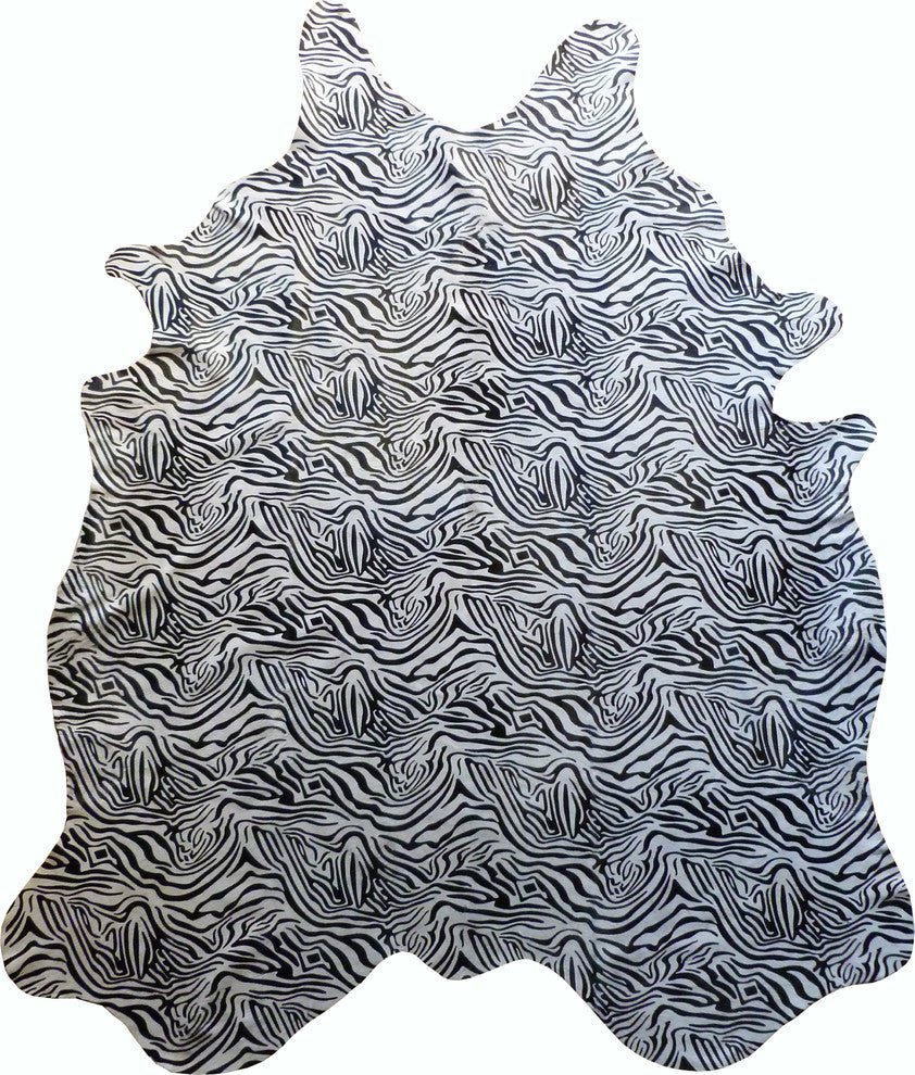 Black and White Baby Zebra Stenciled Brazilian Cowhide