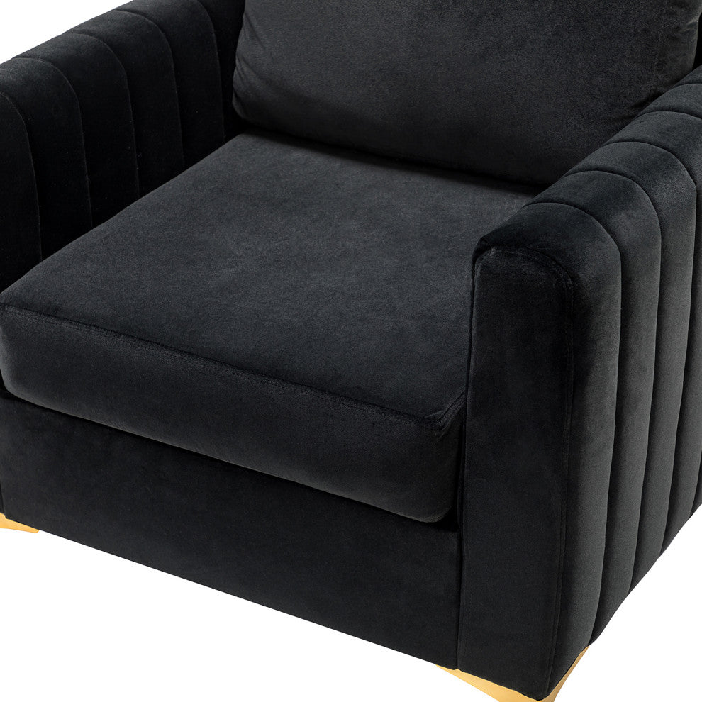 Velvet Comfor Club Chair With Arms&Metal Legs, Black