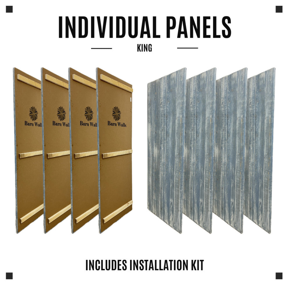 Solid Wood Headboard Modern Farmhouse with Smooth Natural Wood Grain for Any Bed, Blue Powderwash, King